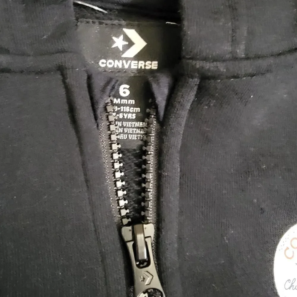 Converse Chuck Taylor Kids Jacket Hoodie Black White Club Fleece Size 6 Unisex